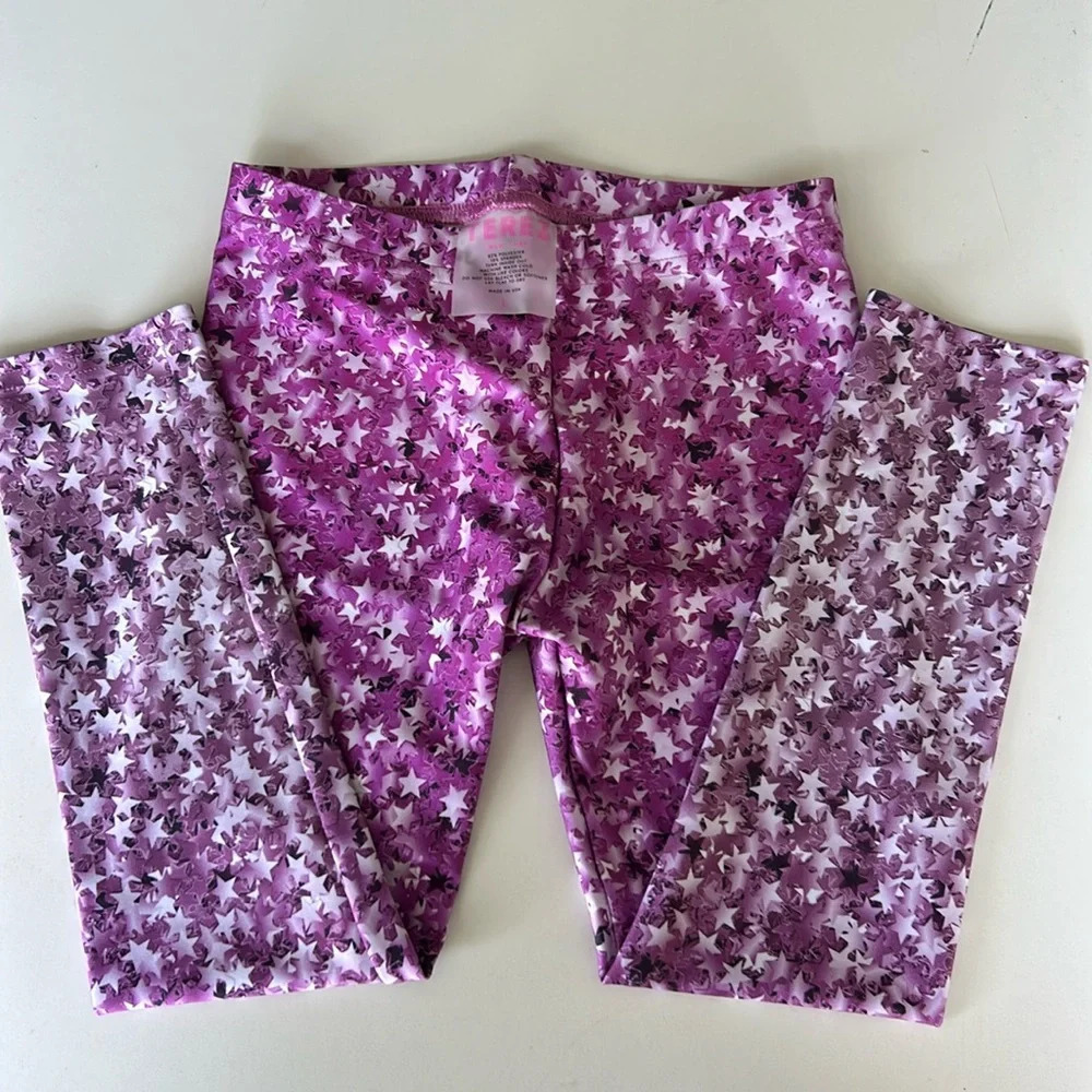 NWT Terez pink star confetti leggings girls kids sz Large